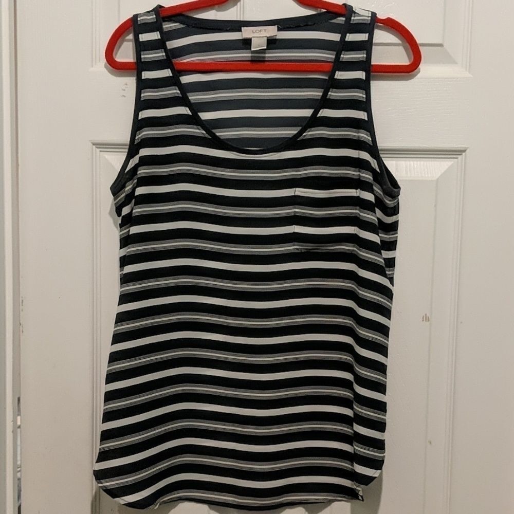 Ann Taylor Loft dark gray white top Sz L EUC